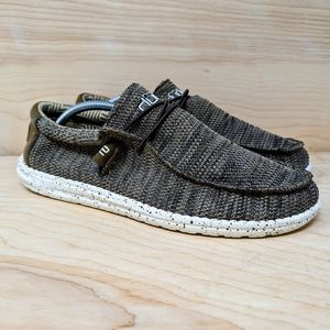 Hey Dude Shoes Wally Mens Brown Linen Stone Slip-On Sneakers Size 12